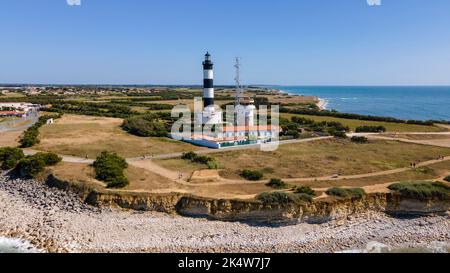 Leuchtturm Chassiron, Pointe de Chassiron, Insel Oleron, Charente-Maritime (17), Region Nouvelle-Aquitaine, Frankreich Stockfoto