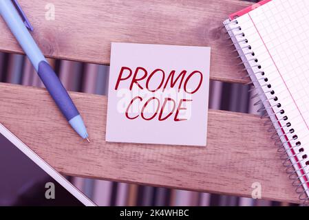 Text mit Inspiration Promo-Code. Business zeigen digitale Zahlen, die Ihnen einen guten Rabatt auf bestimmte Produkte geben Stockfoto
