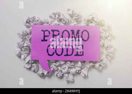 Text mit Inspiration Promo-Code. Business zeigen digitale Zahlen, die Ihnen einen guten Rabatt auf bestimmte Produkte geben Stockfoto