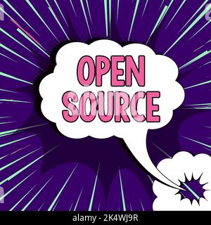 Text mit Inspiration Open Source. Der Geschäftsansatz enthält den Quellcode, der geändert und verbessert werden kann Stockfoto