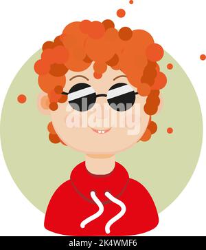 Rot-kopfiger Junge mit Sonnenbrille, Illustration, Vektor auf weißem Hintergrund. Stock Vektor