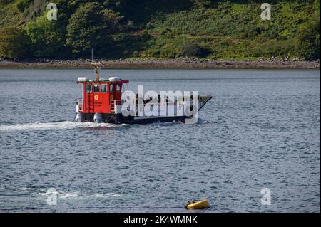 Die Calmac-Fähre nach Kerrera über den Sound of Kerrera Stockfoto