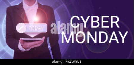 Schreiben Anzeige Text Cyber Monday. Business Showcase ein Tag, an dem E-Commerce-Websites ein besonderes Angebot für Käufer bieten Stockfoto