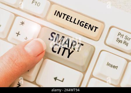 Textunterschrift mit Darstellung von Intelligent Smart City. Business Showcase Urban intelligent Building Automation System Business Stockfoto