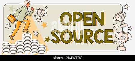 Text mit Inspiration Open Source. Konzept Bedeutung enthält den Quellcode, der geändert und erweitert werden kann Stockfoto