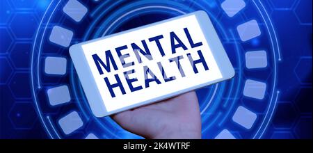 Text mit Inspiration psychische Gesundheit. Wort für den Zustand des emotionalen, sozialen und psychischen Wohlbefindens Stockfoto