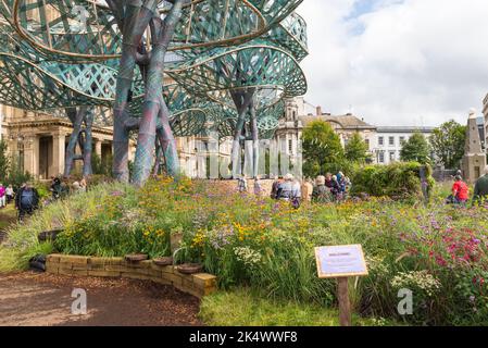 Die Polinations-Ausstellung am Victoria Square in Birmingham ist ein Fest der Farben, Schönheit und natürlichen Vielfalt und war Teil des ausgepackten Festivals Stockfoto