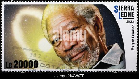 Morgan Freeman Porträt auf afrikanischer Briefmarke Stockfoto