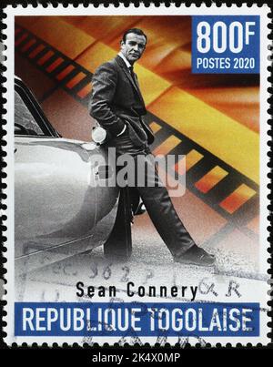 Sean Connery als James Bond 007 auf afrikanischer Briefmarke Stockfoto