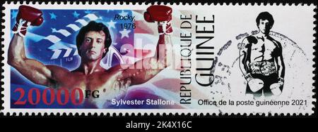 Sylvester Stallone im Film 'Rocky' auf Briefmarke Stockfoto