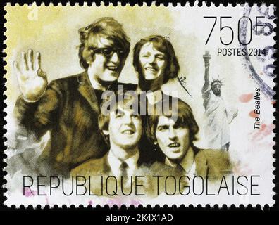 Die Beatles während ihrer nordamerikanischen Tournee auf Briefmarke Stockfoto