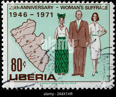 Das Frauenwahlrecht wurde auf der Briefmarke von Liberia gefeiert Stockfoto