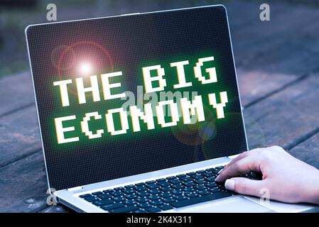 Konzeptunterschrift The Big Economy. Wort für Globale Finanzen Weltweiter Markt Handel Geldwechsel Stockfoto