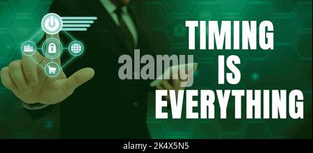Handschriftenschild Timing ist alles. Konzeptionelle Foto tun es jetzt schnell und präzise, Termine zu erfüllen Stockfoto