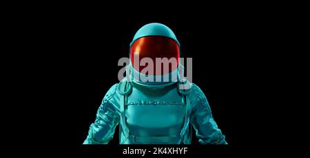 Reflektierender Astronaut auf schwarzem Hintergrund 3D Render 3D Illustration Stockfoto