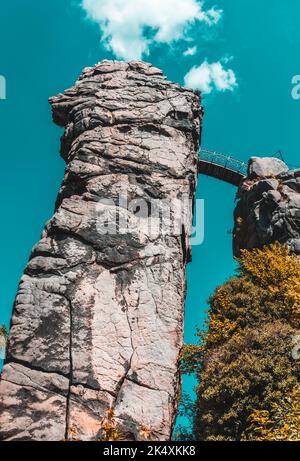 Externsteine die Sandsteinfelsenbildung im Teutoburger Wald Stockfoto