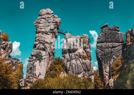 Externsteine die Sandsteinfelsenbildung im Teutoburger Wald Stockfoto