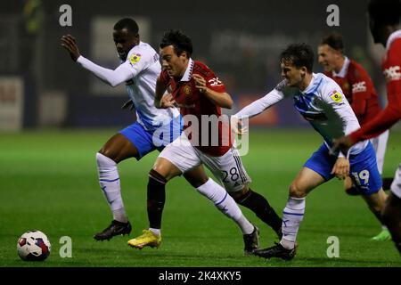 Barrow-in-Furness, Großbritannien. 4.. Oktober 2022. Facundo Pellistri von Manchester United in Aktion während des EFL Trophy-Spiels zwischen Barrow und Manchester United in der Holker Street, Barrow-in-Furness am Dienstag, den 4.. Oktober 2022. (Kredit: Will Matthews | MI News) Kredit: MI News & Sport /Alamy Live News Stockfoto