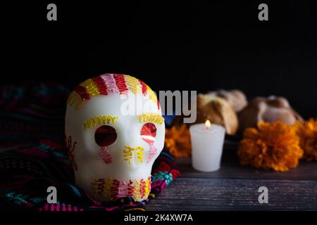 Mexikanischer Zuckerschädel traditionell für den Tag der Toten in Mexiko Stockfoto