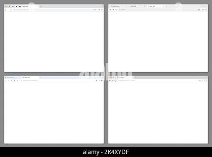 Web-Browser-Fenster-Oberfläche mockup. Vector Internet Browser-Fenster des Computerbildschirms oder Laptop-Displays mit leerer Registerkarte, grauem Rahmen, leerer Adressleiste, Zurück-, vor- und Aktualisierungsschaltfläche Stock Vektor