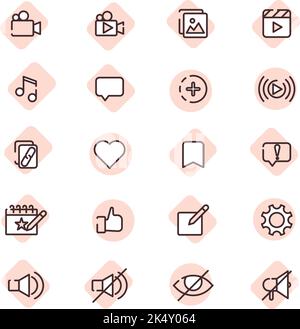 Social-Media-Symbolpaket, Illustration, Vektor auf weißem Hintergrund. Stock Vektor