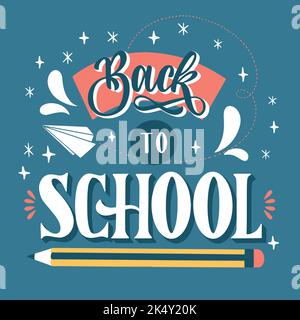 Hand gezeichnet zurück Schule Schriftzug Vektor Design Illustration Stock Vektor