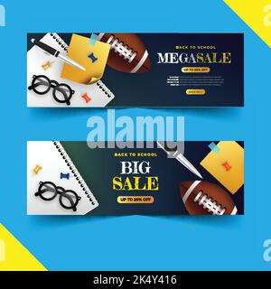 Realistische Back School Verkauf horizontale Banner Vorlage Vektor Design Illustration Stock Vektor