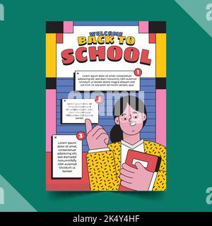 Flach zurück Schule vertikal Flyer Vorlage Vektor Design Illustration Stock Vektor