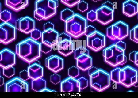 Lila und blau Neon Sechsecke nahtloses Muster Stock Vektor
