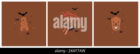 Handgezeichnete abstrakte Vektor Grafik Cliparts Illustrationen, Halloween Urlaub Kostüm Party Erwachsene Menschen Charaktere Sammlung Set.Gruseliges Halloween Stock Vektor