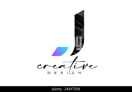 Schwarzer Seidenbuchstabe J Logo Design mit Textilmaterialtextur und kreativem Design-Vektor. Elegantes Buchstabe J Logo aus schwarzer Seide Leinwand Illustration Stock Vektor