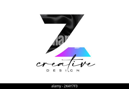 Schwarzer Seidenbuchstabe Z Logo Design mit Textilmaterialtextur und kreativem Design-Vektor. Elegantes Buchstabe Z-Logo aus schwarzer Seide Leinwand Illustration Stock Vektor