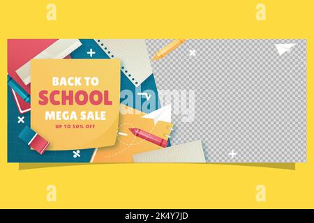 Gradient zurück Schule Verkauf Banner mit Foto-Vektor-Design Illustration Stock Vektor