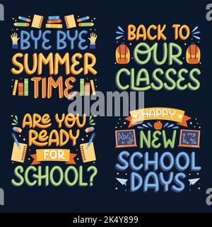 Bunte zurück Schule Schriftzug Set Vektor-Design Illustration Stock Vektor