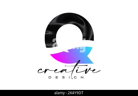Schwarzer Seidenbuchstabe Q Logo Design mit Textilmaterialtextur und kreativem Design-Vektor. Elegantes Buchstabe Q Logo aus schwarzer Seide Leinwand Illustration Stock Vektor