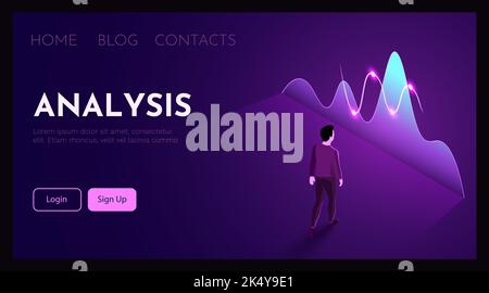 Man steht vor dem Finanzchart. Business Analytics-Konzept. Vektorgrafik Stock Vektor
