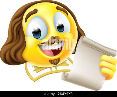 Shakespeare Poet Emoticon Emoji Cartoon Face Ikone Stock Vektor