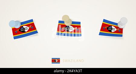 Flagge Swasilands in verschiedenen Formen mit verdrehten Ecken. Vector-Pushpins Draufsicht. Flag gesetzt. Stock Vektor