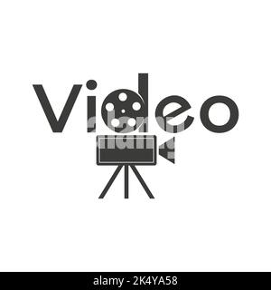 Wortzeichenlogo Vintage-Videokamera für Kinoproduktionen Stock Vektor