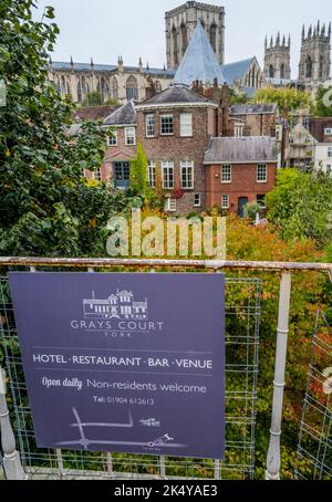 Grays Court Hotel und Restaurant im Minster Quarter in der historischen Stadt York, Yorkshire, England, Großbritannien. Stockfoto