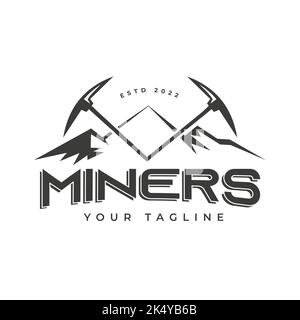 Mountain Pickaxe Simple Logo Vektor Design Illustration Vintage, Mining Concept Mit Silhouette Stock Vektor