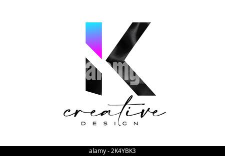 Schwarzer Seidenbuchstabe K Logo Design mit Textilmaterialtextur und kreativem Design-Vektor. Elegantes Buchstabe K-Logo aus schwarzer Seide Leinwand Illustration Stock Vektor