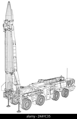 Flak-Raketenabwehrsystem. Raketen und Granaten. Spezielle militärische Ausrüstung. Luftangriff. Militärmaschine. Vektor erstellt von 3D Stock Vektor