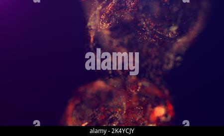 3D Darstellung einer bunten, lebendigen, abstrakten Wolke von Teilchen im Raum. Glühende Flüssigkeitspartikel, dynamischer Fluss. Schöner Abstrakter Hintergrund. Fu Stockfoto