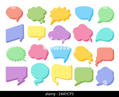 Sprechblase Grafik Cartoon bunte leere Symbol gesetzt. Isolierte Kommentarblasen reden verschiedene Formen. Dialogtext für Comic-Nachrichten, Chat-Cloud-Vorlage. Leeres Kommunikationsschild „Think Talk“ Stock Vektor