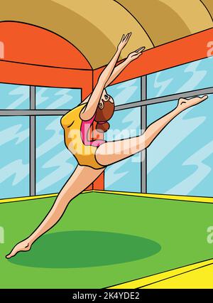 Gymnastik Sport Farbige Cartoon Illustration Stock Vektor