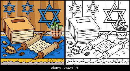 Hanukkah Torah Schriftrolle und Buchillustration Stock Vektor