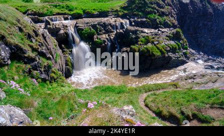 Hartland, Großbritannien - 11. Mai 20222: Welcombe Mourh Wasserfall auf der Halbinsel Hartland, North Devon Stockfoto