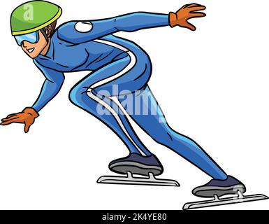 Speed Skating Cartoon Farbige Cliparte Illustration Stock Vektor