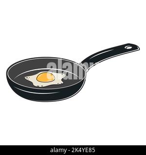 Gebratenes Ei in einer schwarzen Bratpfanne, Farbvektordarstellung. Stock Vektor